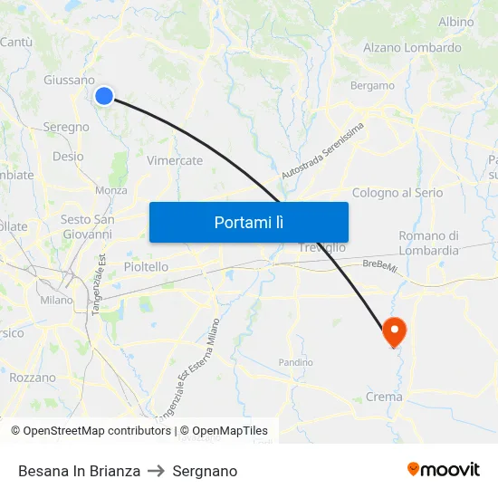 Besana In Brianza to Sergnano map