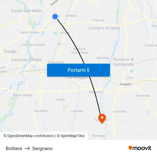 Boltiere to Sergnano map