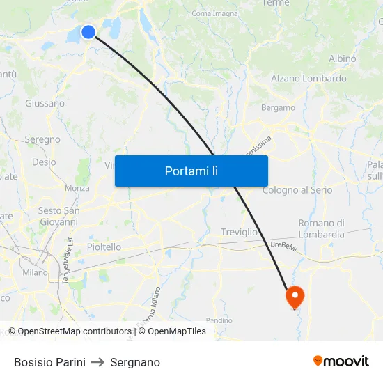 Bosisio Parini to Sergnano map