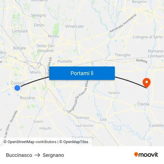 Buccinasco to Sergnano map
