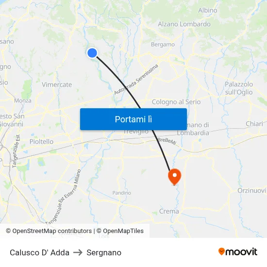 Calusco D' Adda to Sergnano map