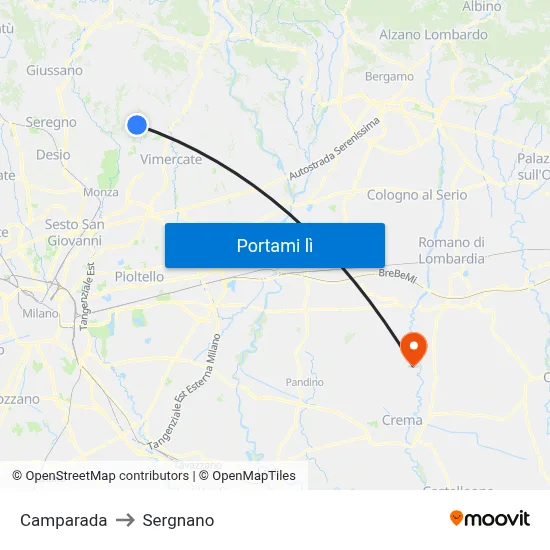 Camparada to Sergnano map
