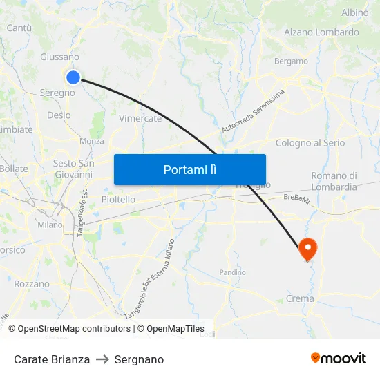 Carate Brianza to Sergnano map