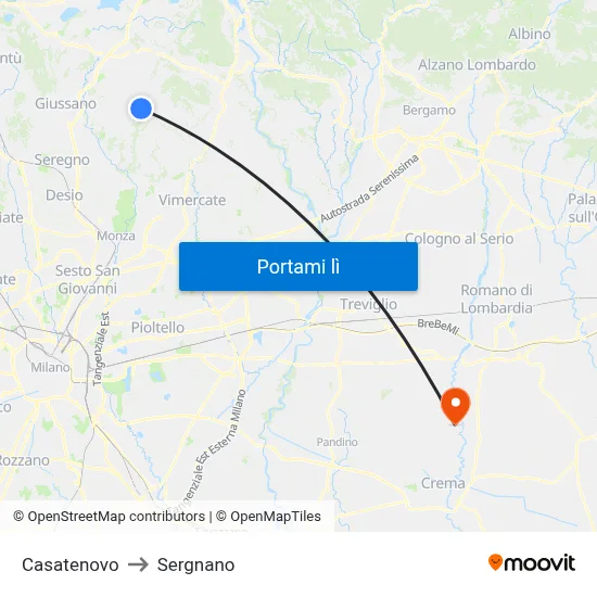 Casatenovo to Sergnano map