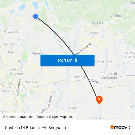 Castello Di Brianza to Sergnano map