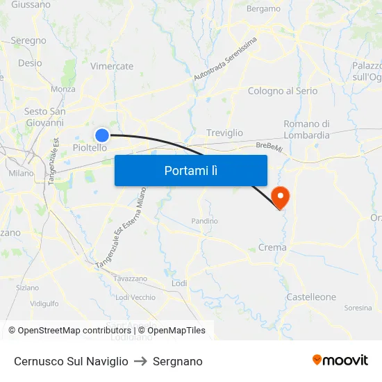 Cernusco Sul Naviglio to Sergnano map