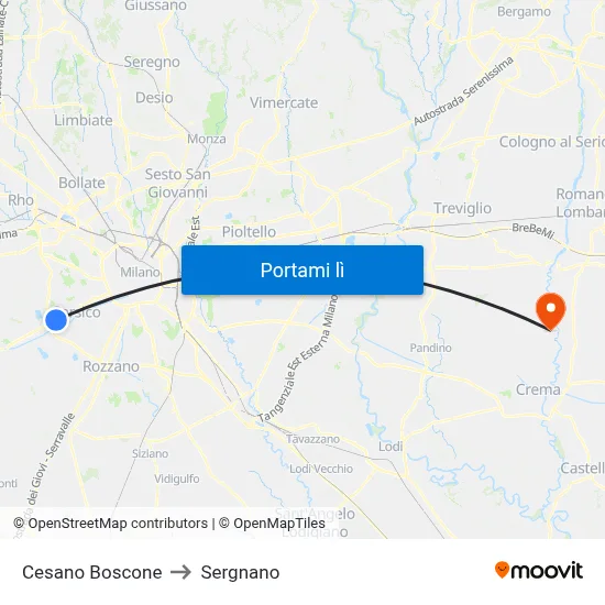 Cesano Boscone to Sergnano map