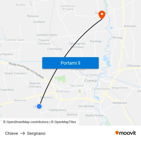Chieve to Sergnano map