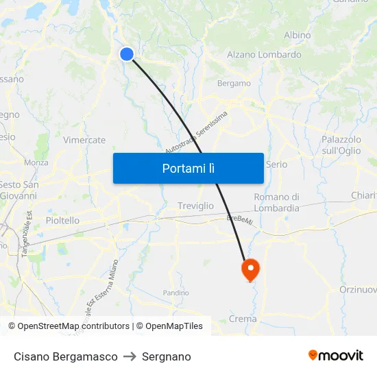 Cisano Bergamasco to Sergnano map