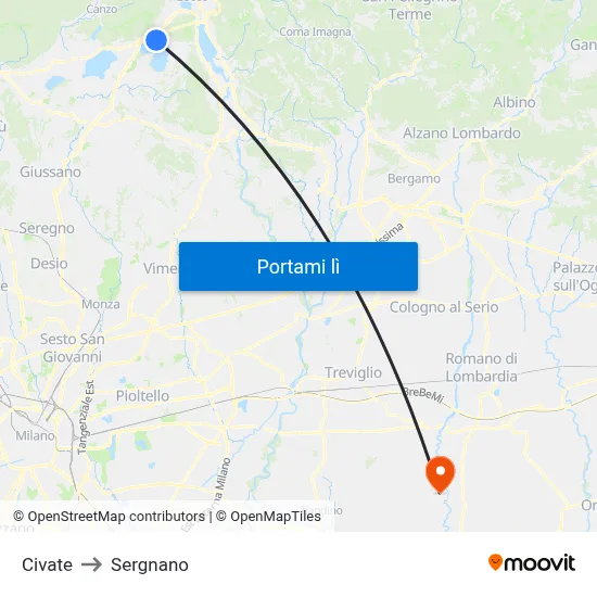 Civate to Sergnano map