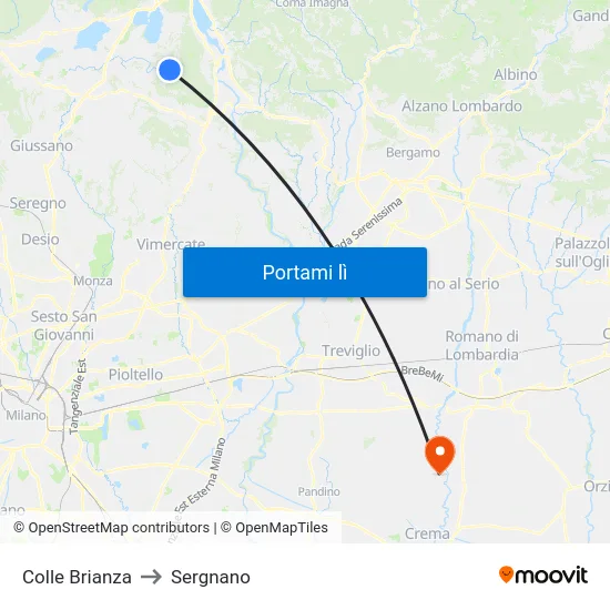 Colle Brianza to Sergnano map