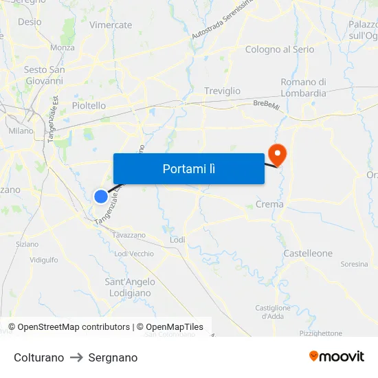 Colturano to Sergnano map