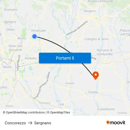 Concorezzo to Sergnano map