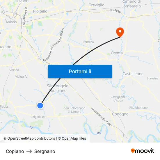 Copiano to Sergnano map