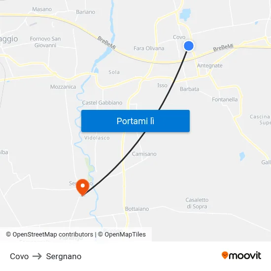Covo to Sergnano map
