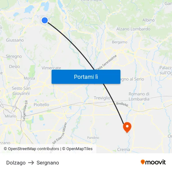 Dolzago to Sergnano map