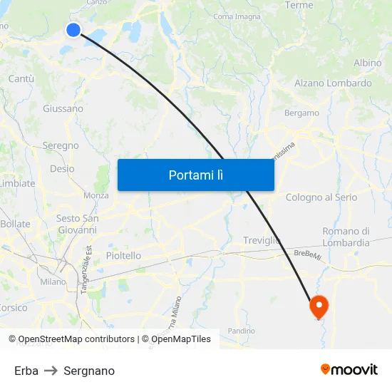 Erba to Sergnano map