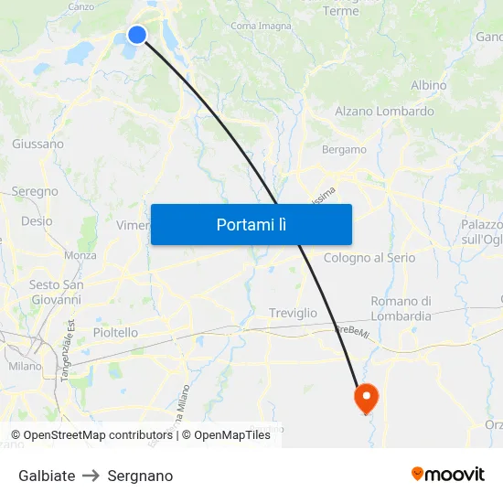 Galbiate to Sergnano map