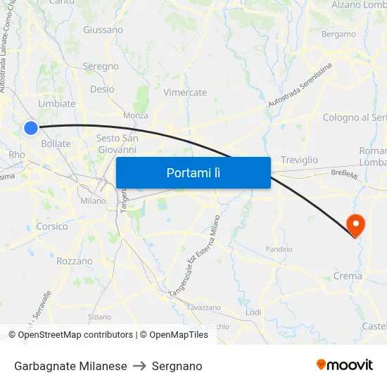 Garbagnate Milanese to Sergnano map