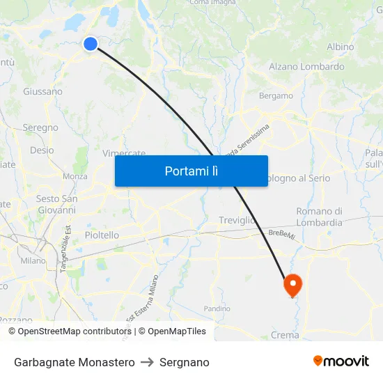 Garbagnate Monastero to Sergnano map