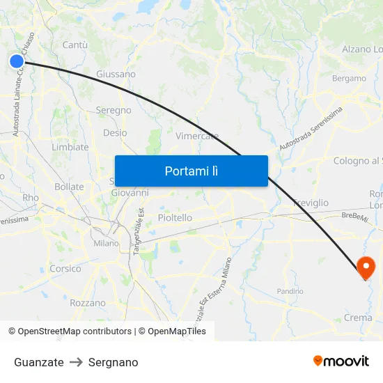 Guanzate to Sergnano map