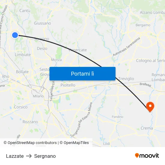 Lazzate to Sergnano map