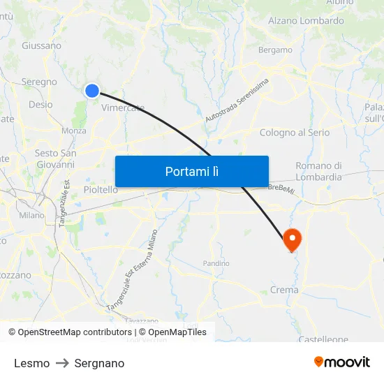 Lesmo to Sergnano map
