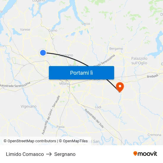 Limido Comasco to Sergnano map
