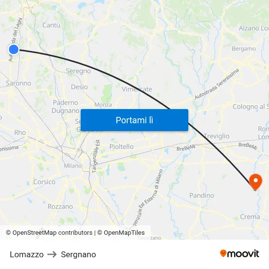 Lomazzo to Sergnano map