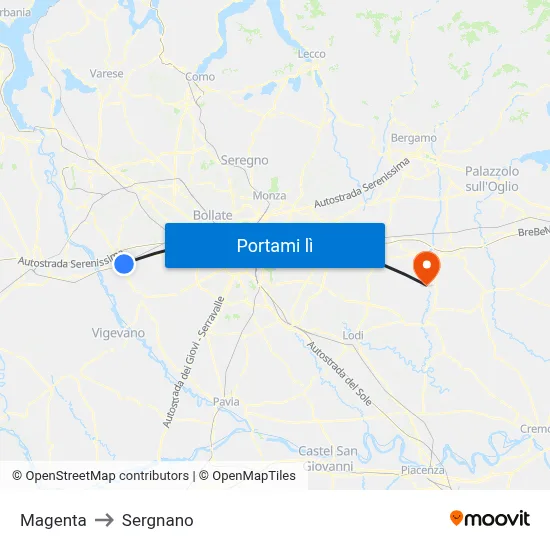Magenta to Sergnano map