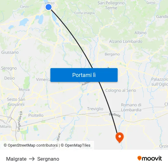 Malgrate to Sergnano map