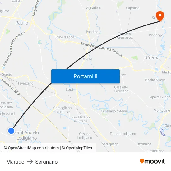 Marudo to Sergnano map
