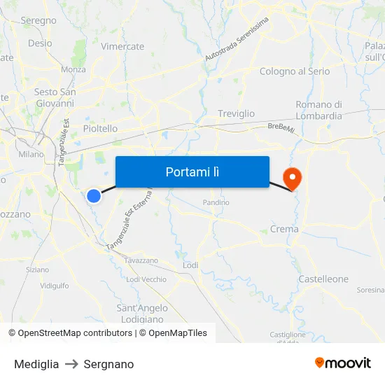 Mediglia to Sergnano map