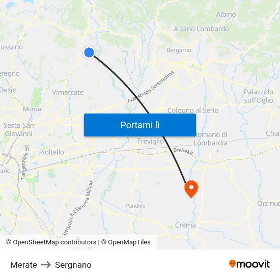 Merate to Sergnano map