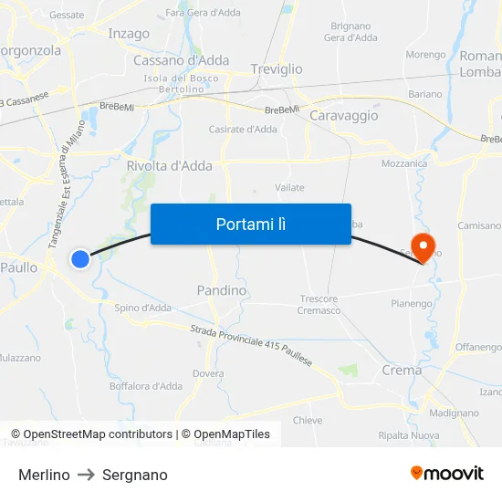 Merlino to Sergnano map