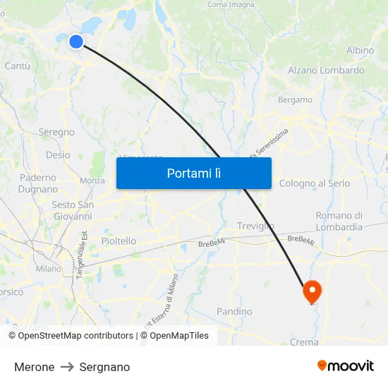 Merone to Sergnano map