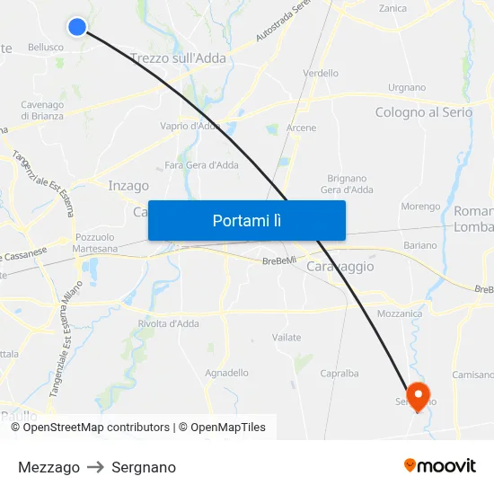 Mezzago to Sergnano map