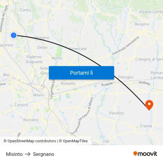 Misinto to Sergnano map