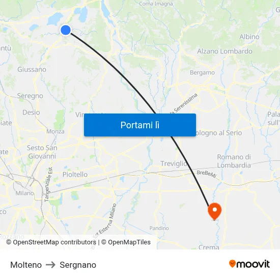Molteno to Sergnano map