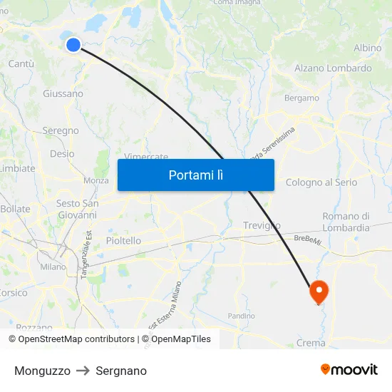 Monguzzo to Sergnano map
