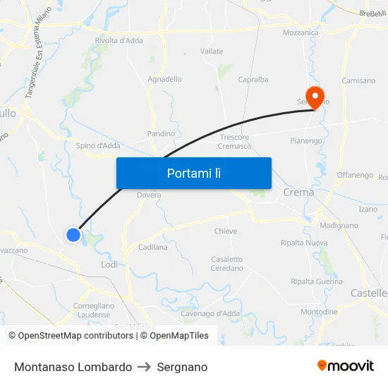 Montanaso Lombardo to Sergnano map