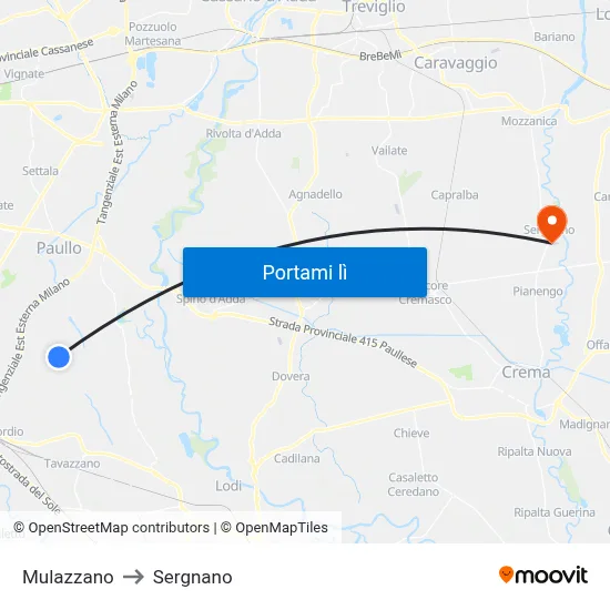 Mulazzano to Sergnano map