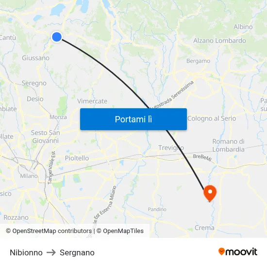 Nibionno to Sergnano map