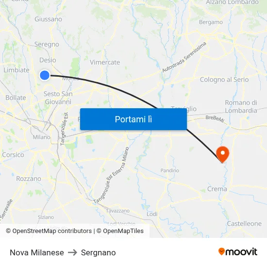 Nova Milanese to Sergnano map