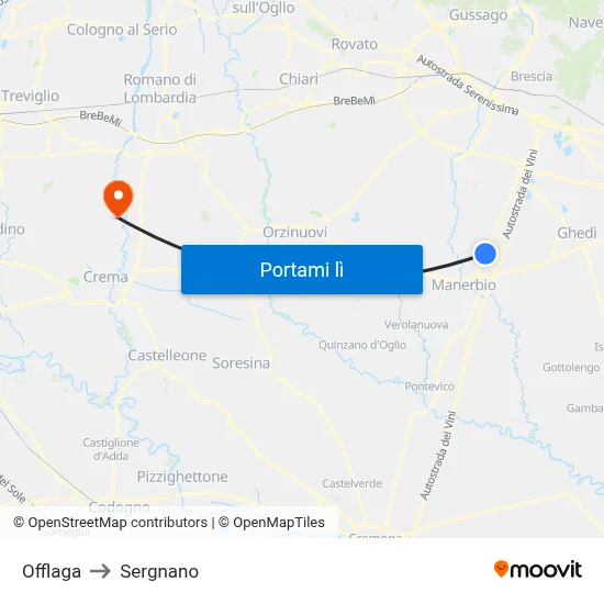 Offlaga to Sergnano map