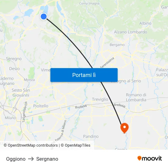 Oggiono to Sergnano map