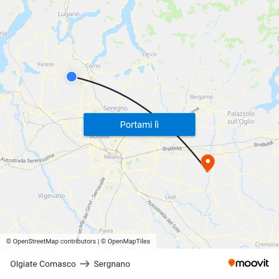 Olgiate Comasco to Sergnano map