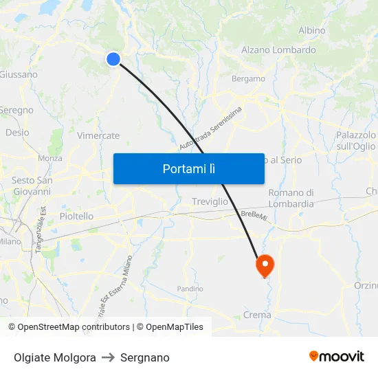 Olgiate Molgora to Sergnano map