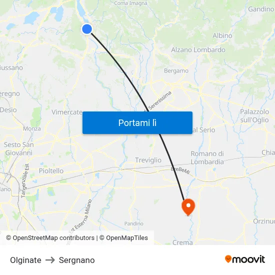 Olginate to Sergnano map