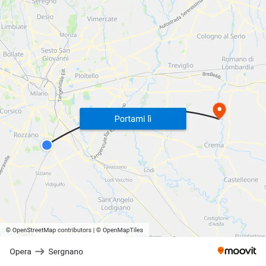 Opera to Sergnano map